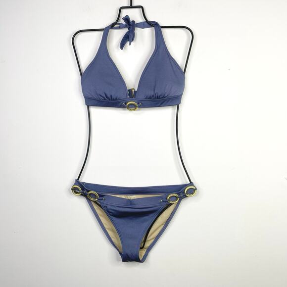 Victoria's Secret Other - Victorias Secret 2009 Y2K Gold Chain Halter Bikini Swimsuit Swim Purple womens M